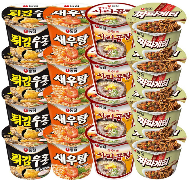 농심 컵라면 큰컵 혼합 ( 튀김우동큰사발+새우탕큰사발+사리곰탕큰사발+짜파게티큰사발 ), 16개