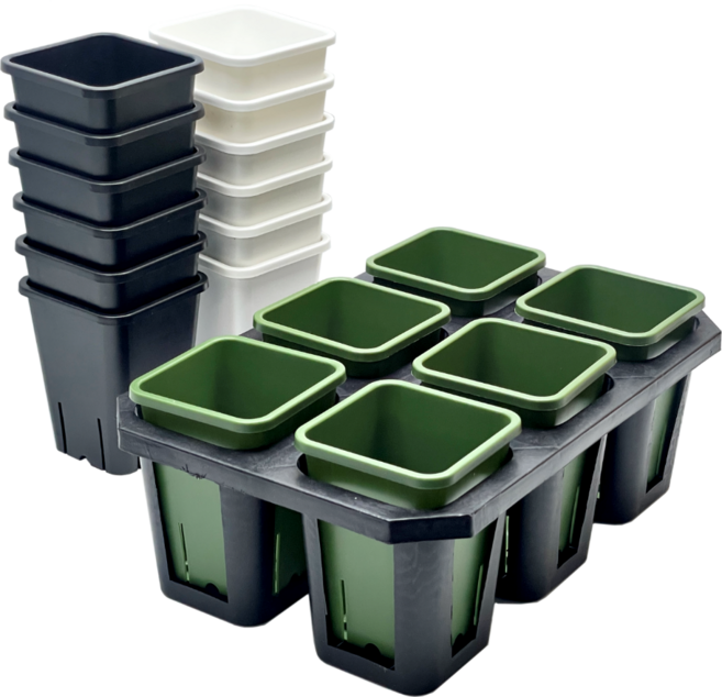 6구 화분 연결구 M + 특허 롱사각 슬릿 플라스틱 화분 3호 6개 세트, 1개, 특허 롱 사각 슬릿 화분 4호 6개 그린