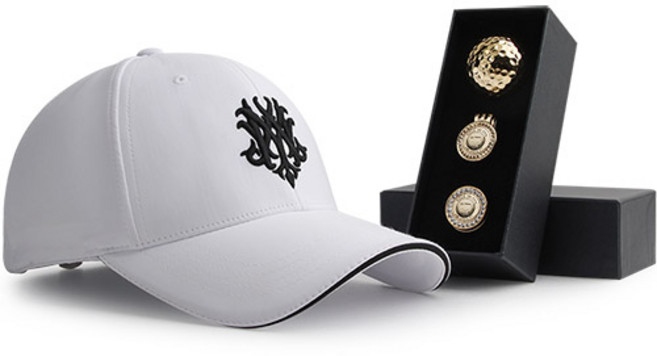 MQUM 스판샌드 골프모자 골프공1구 원형볼마커세트 케이스포장 GOLF, 화이트, 1개