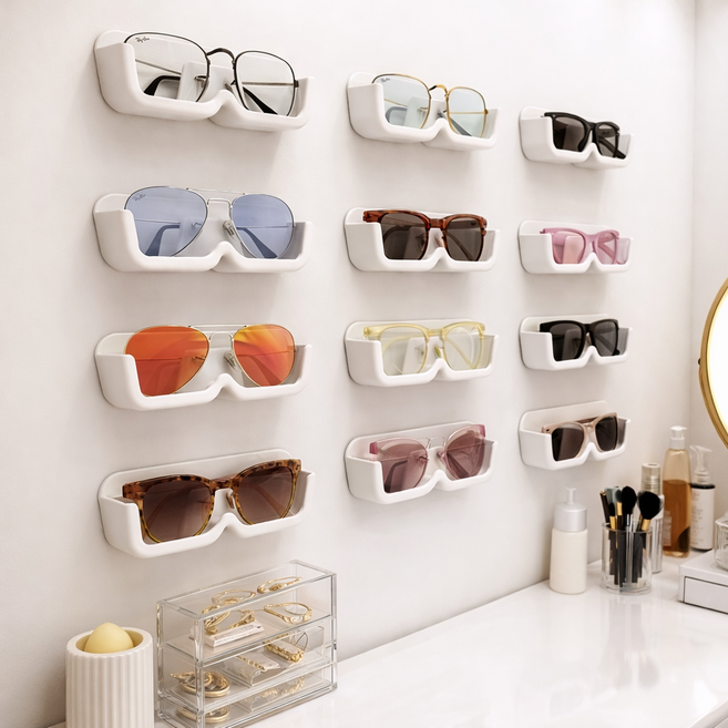 무타공 부착식 벽걸이 안경 거치대 1+1, 2개, 화이트