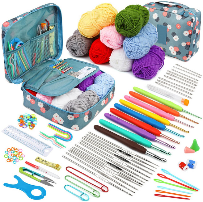 코바늘 니트 초보 학습 세트 수납 포켓 구비 뜨개질도구 세트 103개, 색상, 1세트