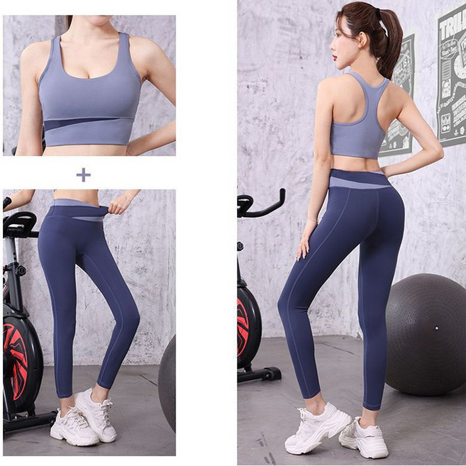 POMTOR 여성용 헬스 요가복 U넥 탑 나시 브라탑 + 하이웨스트 힙업 노Y존레깅스 세트