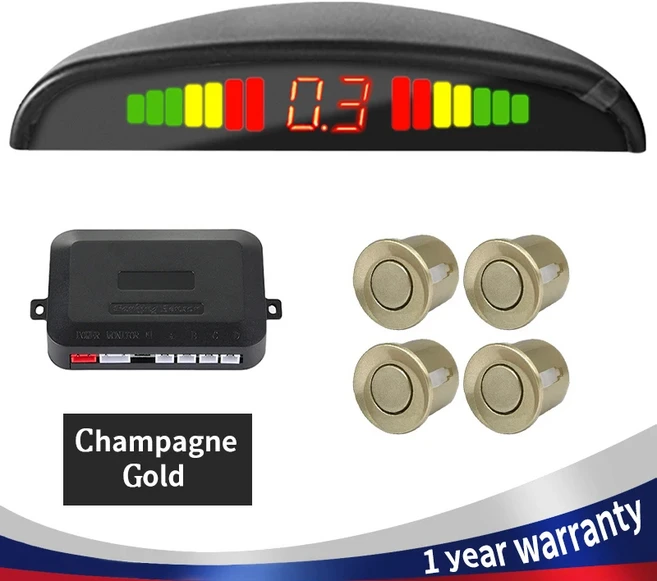 호환 자동차 LED 주차 센서 키트 4 22mm 백라이트 디스플레이 역방향 백업 모니터 시스템 12V 8 색, 06 금