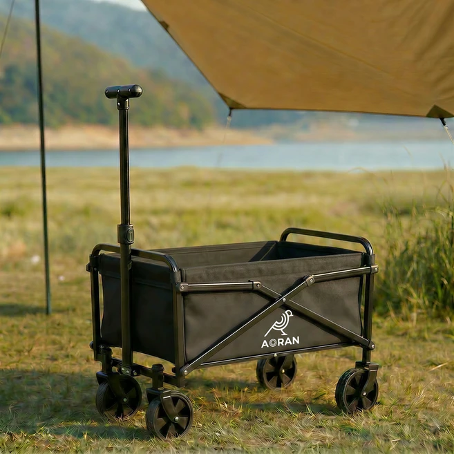 아오란 캠핑웨건 다기능 접이식 수레, 1개, 검은색