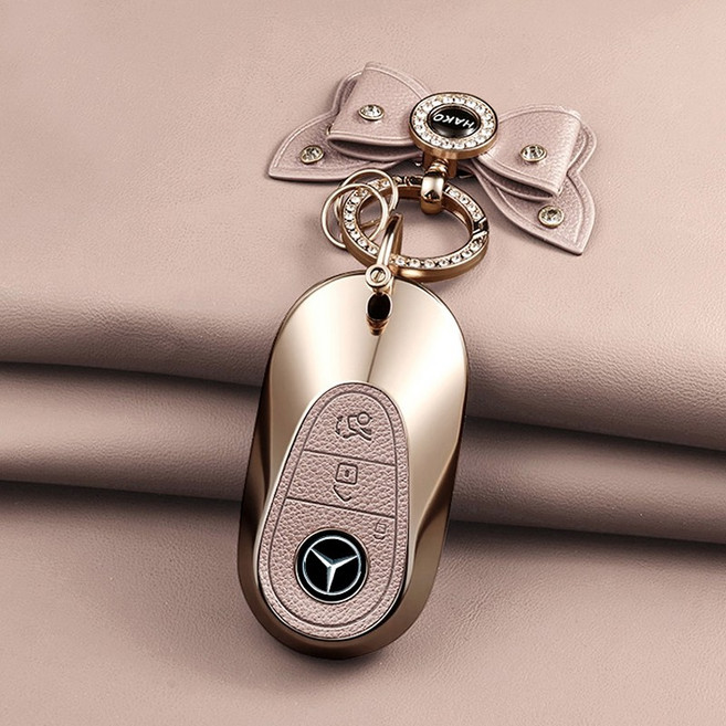 HAKO 소프트 가죽TPU 차키케이스+나비키링 (벤츠호환), M-03, 핑크베이지