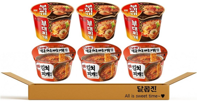 [달콤진] 양푼 김치찌개라면 + 보글보글 부대찌개 컵라면 3개씩, 1박스