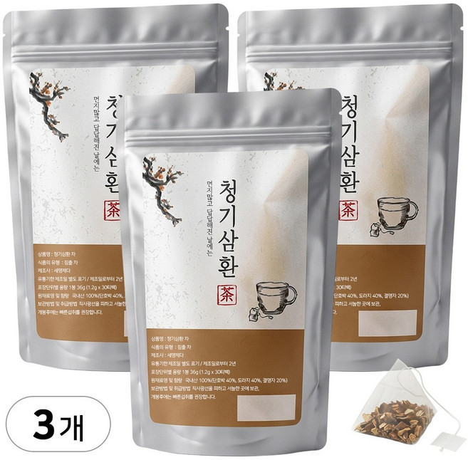 청기삼환차 티백 목에 좋은 도라지 호박 결명자차 기관지 기침 가래 관리 건강차, 3개, 30개입, 1.2g