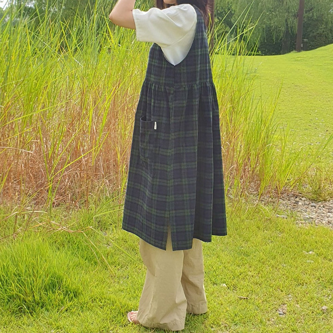 방가지똥 롱주름 블랙와치, 단추없는앞치마, 1개