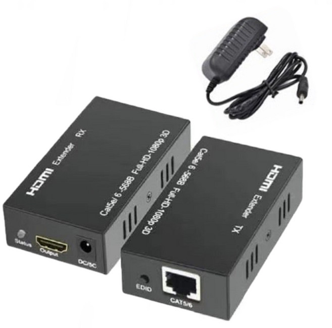 HDMI轉RJ45延長器 黑 60米 轉接器 網路延長傳輸訊號放大器, 1個, LE2024025