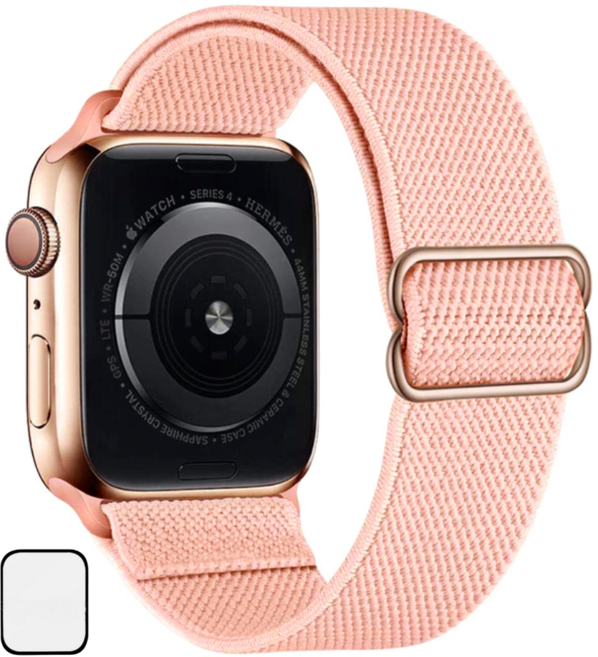 NUBASE 애플워치 호환 고탄력 링크 솔로루프 스포츠루프 버클 스트랩, 샌드핑크