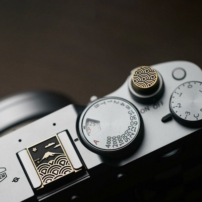 파도 후지산 카메라 핫슈 캡 셔터 버튼 조합 세트 카메라 금속 핫슈 커버 카메라 셔터 소프트버튼 소프트 셔터 릴리즈 버튼 캐논 니콘 후지X100VI 소니 A7C2 카메라용, 1개, 조합 2