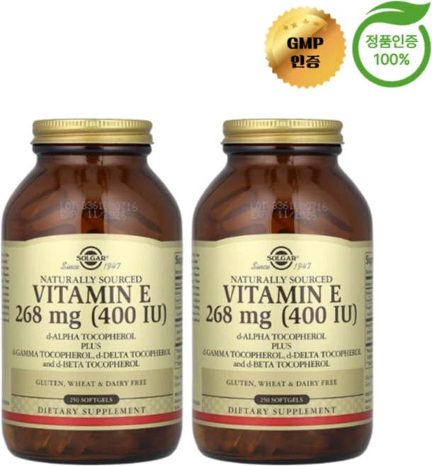 1+1 솔가 천연 원료 비타민E 268mg 소프트젤 250정, 2개 - 쿠팡