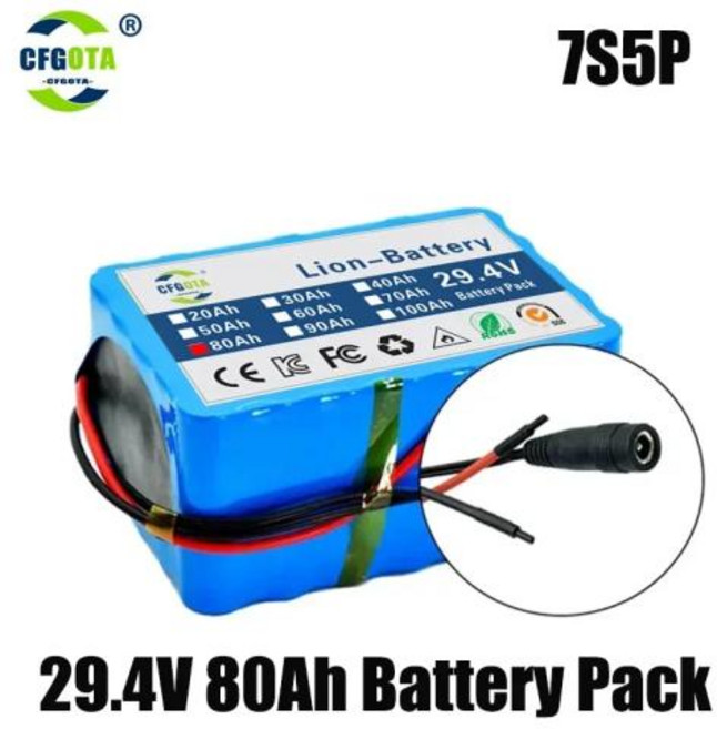 휠체어 전기 자동차 플러스 2A 충전기용 18650 리튬 배터리 팩 7S5P 24V 80Ah 15A BMS 500W 29.4V 80000mAh, 1개
