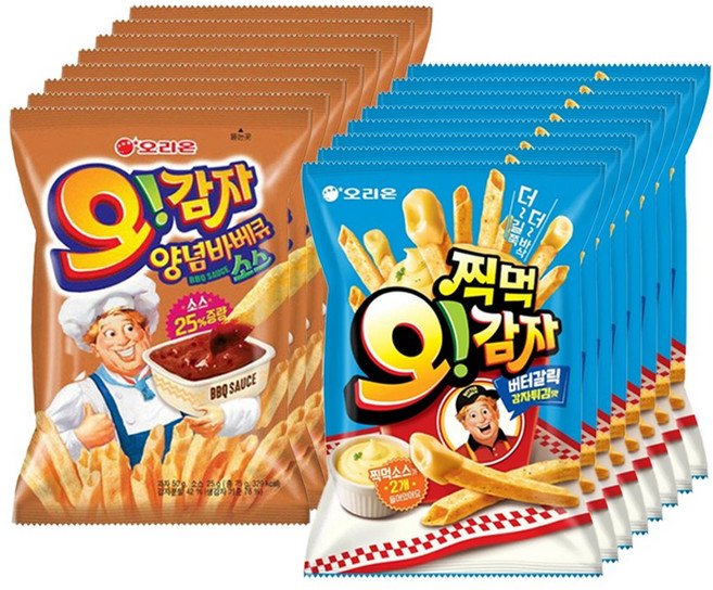 오리온 오감자 찍먹 버터갈릭감자튀김맛 64g+양념바베큐 75g, 8세트, 139g