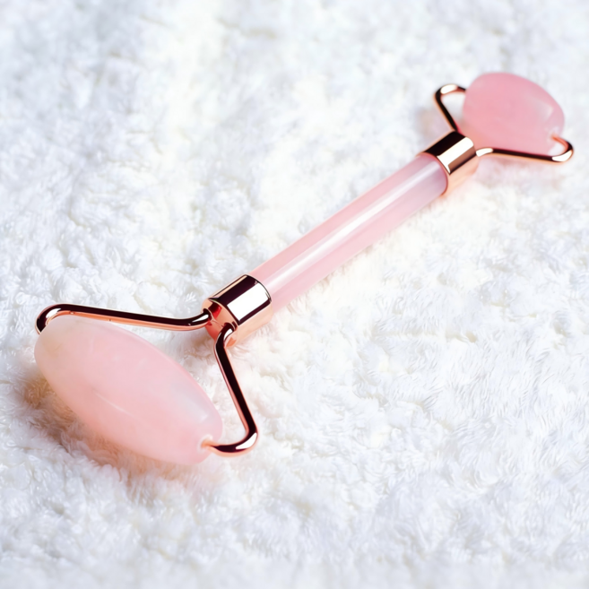 Luckyfate 로즈쿼츠 페이스롤러 + 하트 괄사, 1개, 분홍색