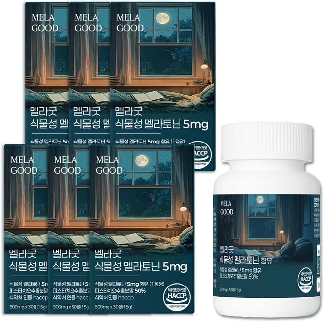 멜라굿 식물성 멜라토닌 5mg 함유 식약청 haccp 인증 melatonin 트립토판 테아닌, 6개, 30정 - 쿠팡