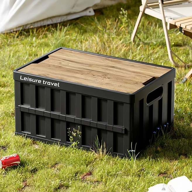 UNIQUEZON 접이식 캠핑 테이블 폴딩박스 다용도 스토리지 리빙 박스 아웃도어, 1개, 1단, 블랙