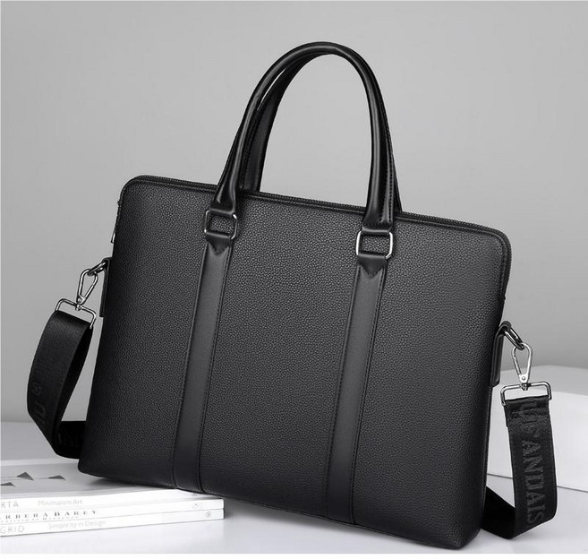 ANYOU 남성 비즈니스 서류가방 리얼 가죽 위빙 이중지퍼 노트백