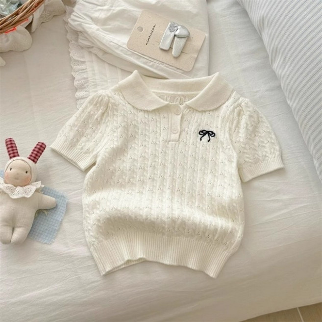 여아 카라 니트티 버튼 반팔티 티셔츠