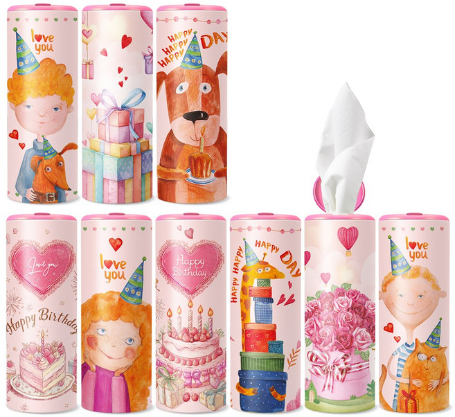 [본사직영] 러블리핑크 생일티슈 9P/ 생일선물 생일축하 파티용품 축하선물 예쁜티슈, 1세트, 9개입