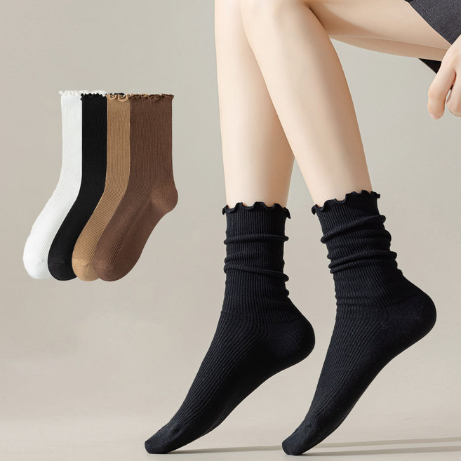 LIRICO 여성 프릴 삭스 감성 코디 중목 양말 데일리룩 포인트 루즈핏 삭스