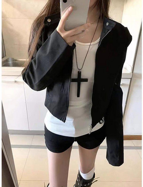 短款夾克 美拉德黑色女春秋季小個子夾克上衣
