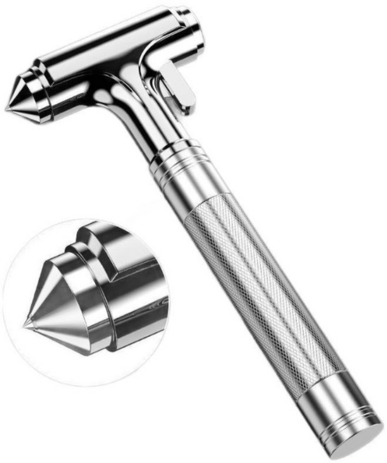 라이프핵 비상탈출 차량용 안전벨트 컷터 겸 해머망치, 실버, 2개