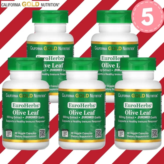 [5세트]씨지엔 올리브 잎 추출물 500mg 식물성 60캡슐 올러유러핀 18% 유로 허브, 5개, 60정 - 쿠팡