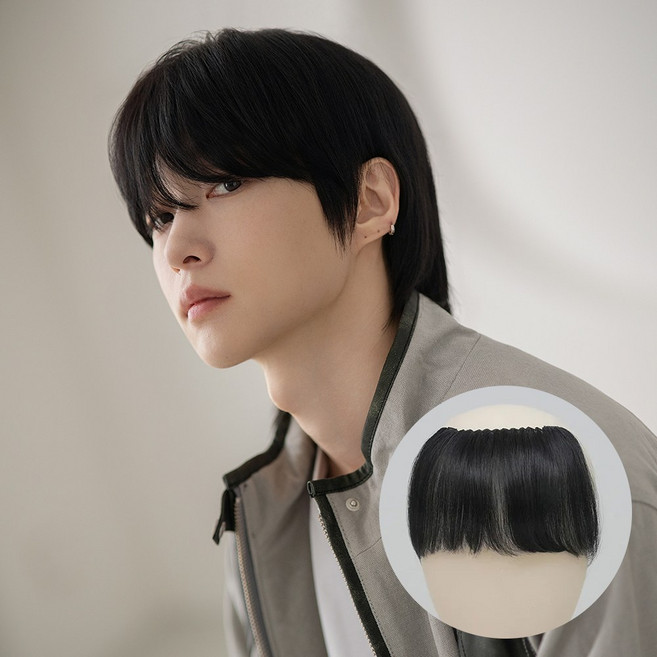 가발나라 남성 와이어 앞머리가발 / M형 탈모 커버 피스 인모 100%, 1개, 다크블랙