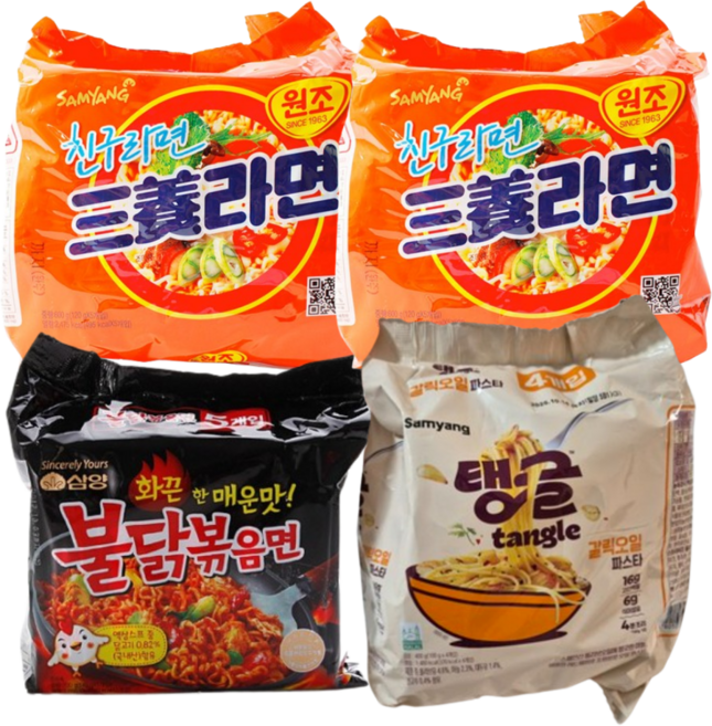 삼양라면 5입x2개+불닭5입+탱글 갈릭오일파스타 4입 (총 19입), 19개