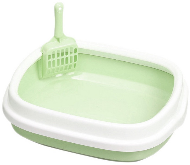 北歐風 柔和色系 防濺砂 半封閉貓砂盆, (附鏟子)貓砂盆-綠色, 1個