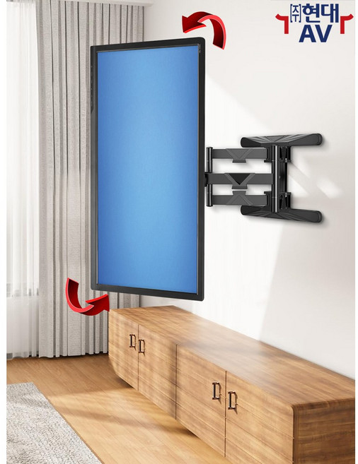 KALOC 칼록 U80-X 대형 TV 벽걸이 브라켓 50kg/80인치 이내 지원 90도 피봇 회전 가능 상하좌우 각도 조절 케이블 내장 한글 설치 안내서 제공 현대AV, 1개, 블랙 색상