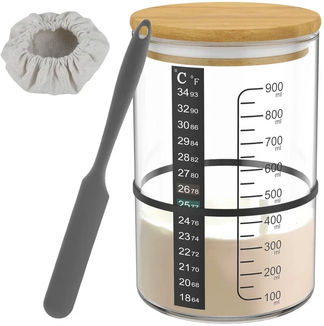 유리 사워도우 스타터 항아리 키트 내열성 용기 재사용 가능한 넓은 입 900ml, 1개, 01 7Pcs