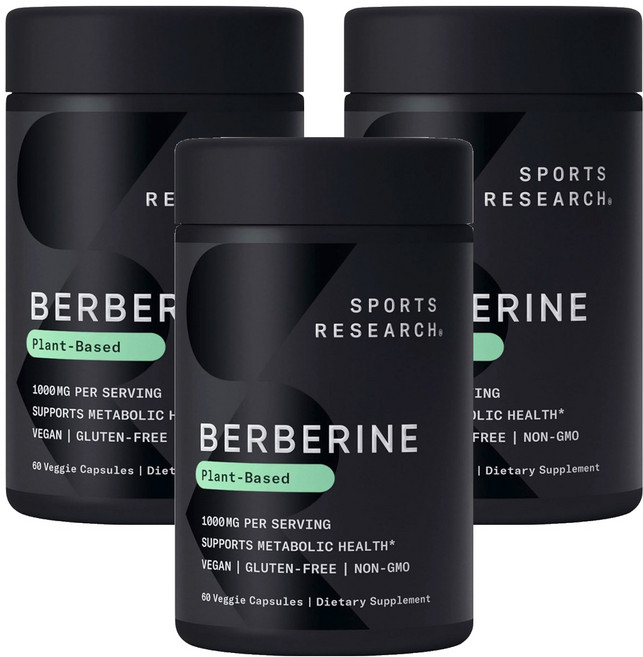 SPORTS RESEARCH 小檗鹼 1000mg 素食膠囊, 3個, 60錠