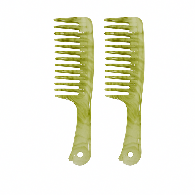 더웨일 컬러풀 마블 도끼빗, 2개, 연두