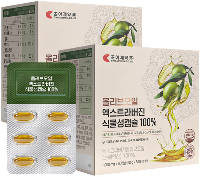 조아제약 올리브오일 엑스트라버진 식물성캡슐 100%, 2개, 60정
