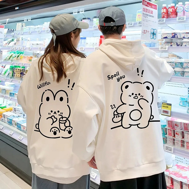 1+1 남녀 오버핏 곰돌이 기모 후드티 캐릭터 커플맨투맨