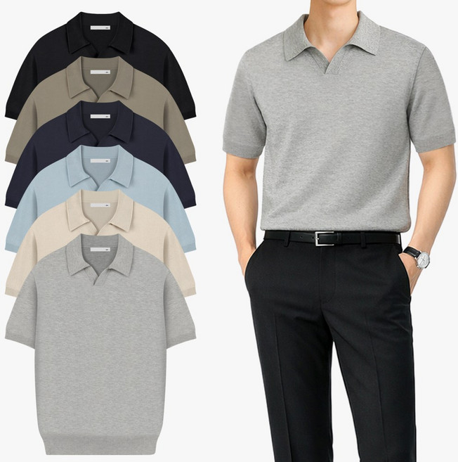 남자 카라니트 여름 쿨 오픈카라셔츠 남성 반팔 니트 카라티 빅사이즈