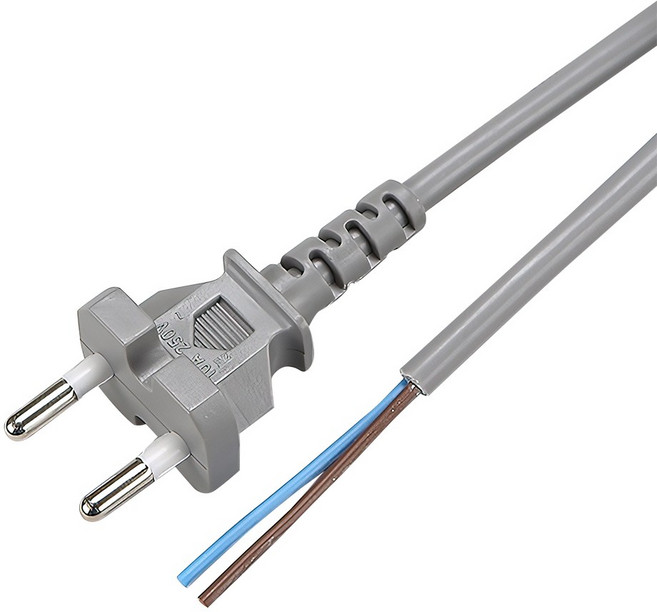 파워코드선 1.5SQ 16A 2C 길이 2M 3M 회색 원형 무접지 220V 전원코드선, 1개