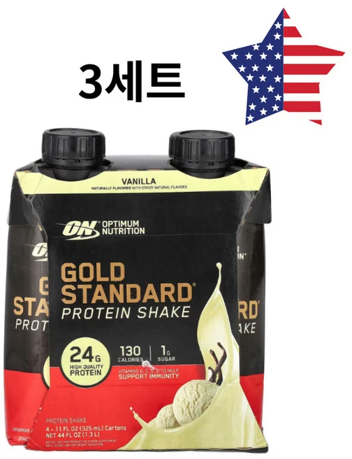 옵티멈뉴트리션 골드 스탠다드 단백질 쉐이크 바닐라맛 4팩 각325ml 2+1 미국직배송, 12개 - 쿠팡