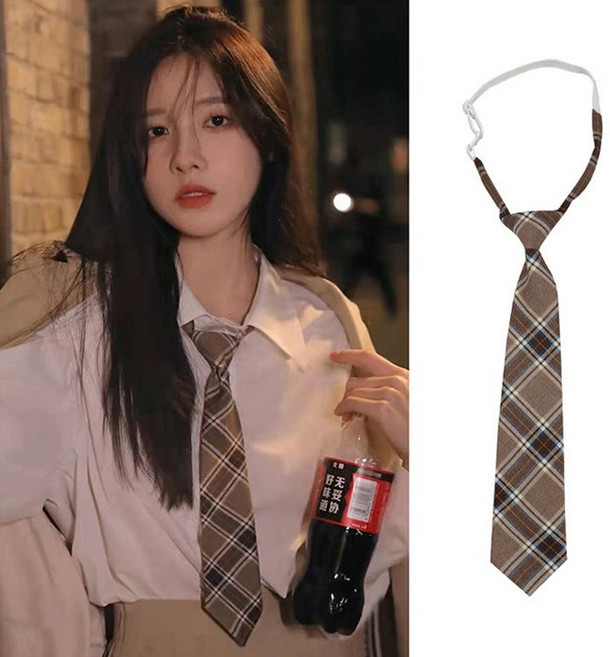 히또리 여성 자동 체크무늬 격자 스쿨룩 교복 넥타이