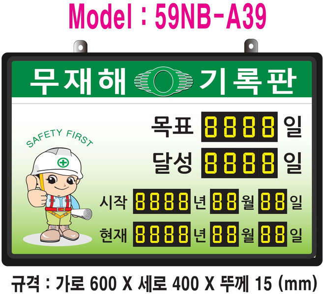 (OGU)무재해기록판(넘버링 돌출형) 모델 59NB-A39 (수동식 숫자 돌림판) 규격 : 가로600X세로400X뚜께15(mm), 알루미늄, 1개