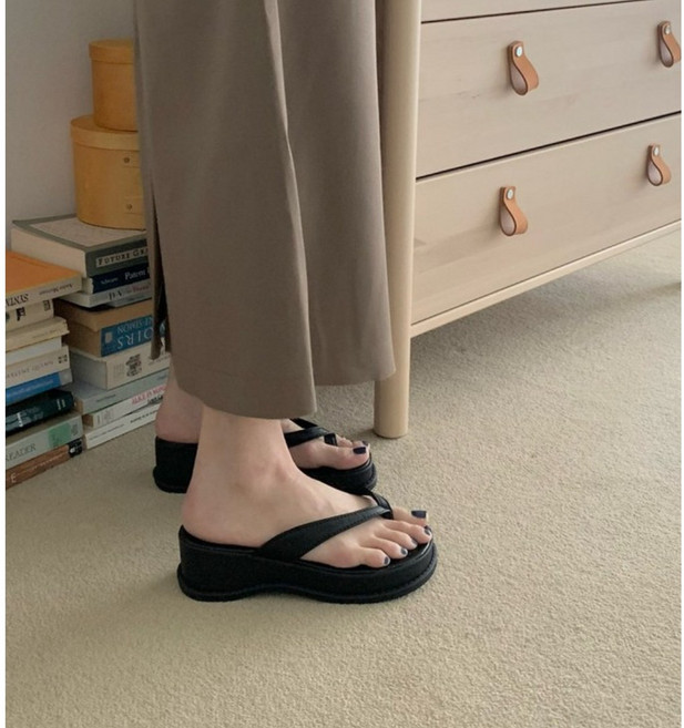 통굽 플랫폼 웨지 와이드 쪼리 슬리퍼 5cm