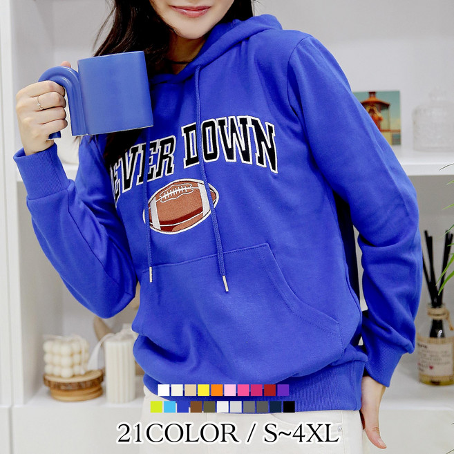 당일발송 여자친9 유니크한 자수 빅사이즈(S~4XL) 포켓 후드맨투맨 21칼라-국내제작