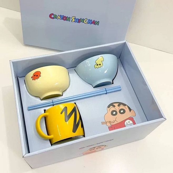 짱구식기 그릇세트 4종세트 선물상자 그릇2+컵+젓가락 백마박스