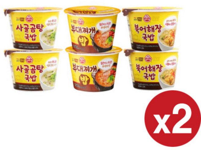 오뚜기 컵밥 사골곰탕국밥 2p + 부대찌개밥 2p + 북어해장국밥 2p, 2세트