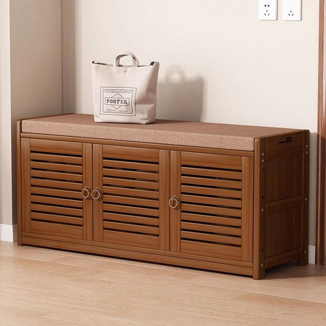 簡約鞋櫃椅 附軟墊 寬33cm 長100cm 承重500斤, 三門柵格鞋櫃, 2層