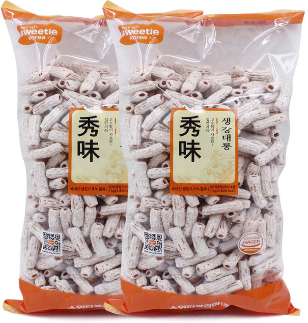 맛을그리다 생강대롱 1kg / 추억의 옛날과자 쌀대롱 술안주 간식 주전부리, 2개