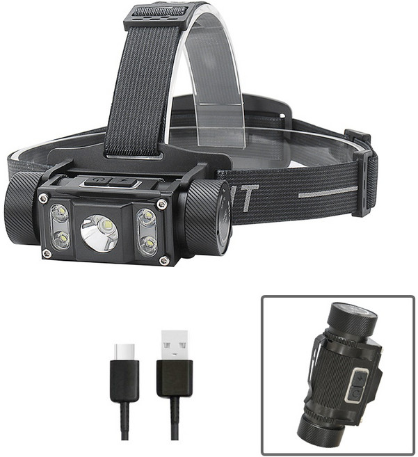 LED 헤드랜턴 B50 충전식 작업 등산용 낚시용 자전거 백패킹 해루질 캠핑 랜턴, 1개
