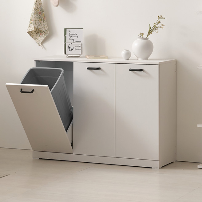 EE851 다용도 재활용 수납장 3칸 쓰레기통 45L 분리수거함 대용량 분리수거통 1030, 화이트